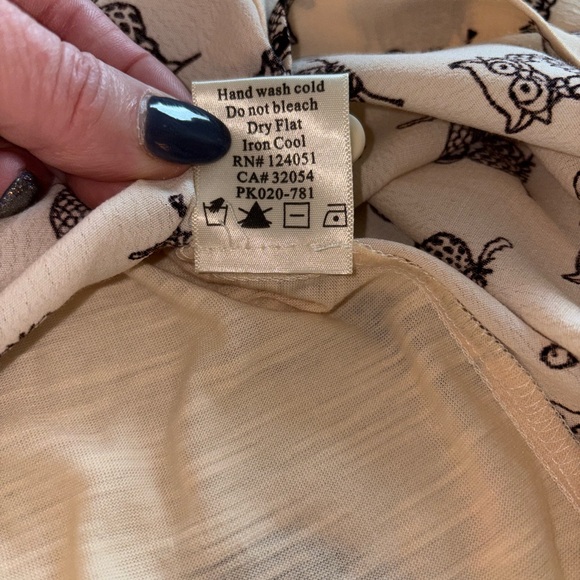 NWT Porridge Anthropologie Owl Print Button Front Blouse Large Whimsical - Picture 8 of 8